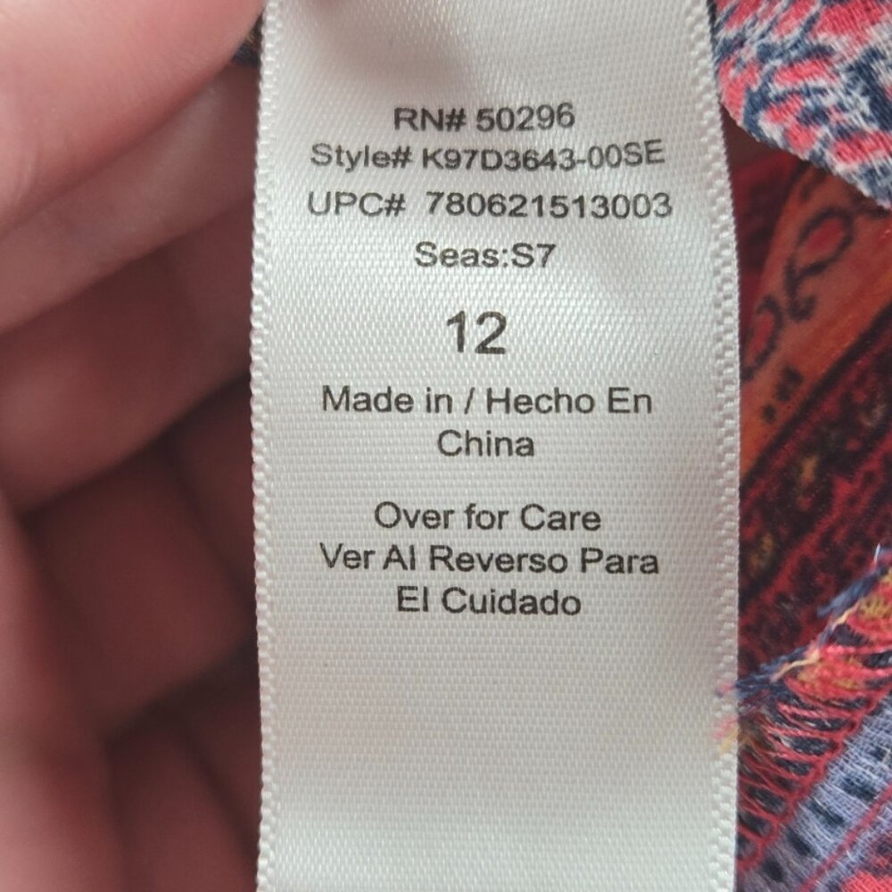 Zoey Girl Orange Multicolor Boho Patchwork Lined Dress Girl's Size 12 - Picture 11 of 12